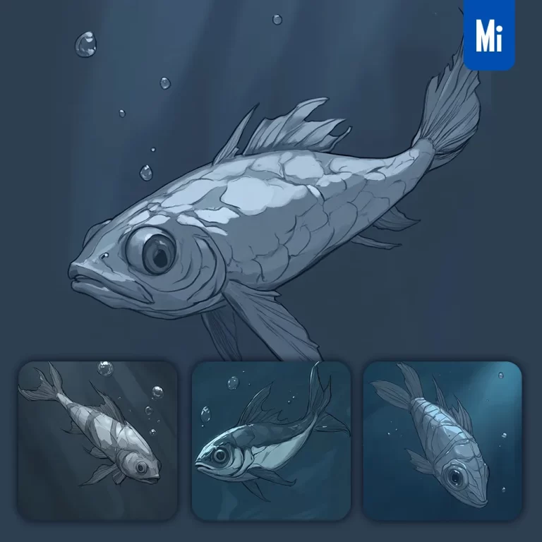 midjourney prompt fish sardine water sea swim underwater drawing sketch illustration