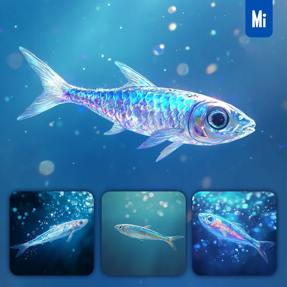 midjourney prompt fish sardine water underwater sea 3D blue