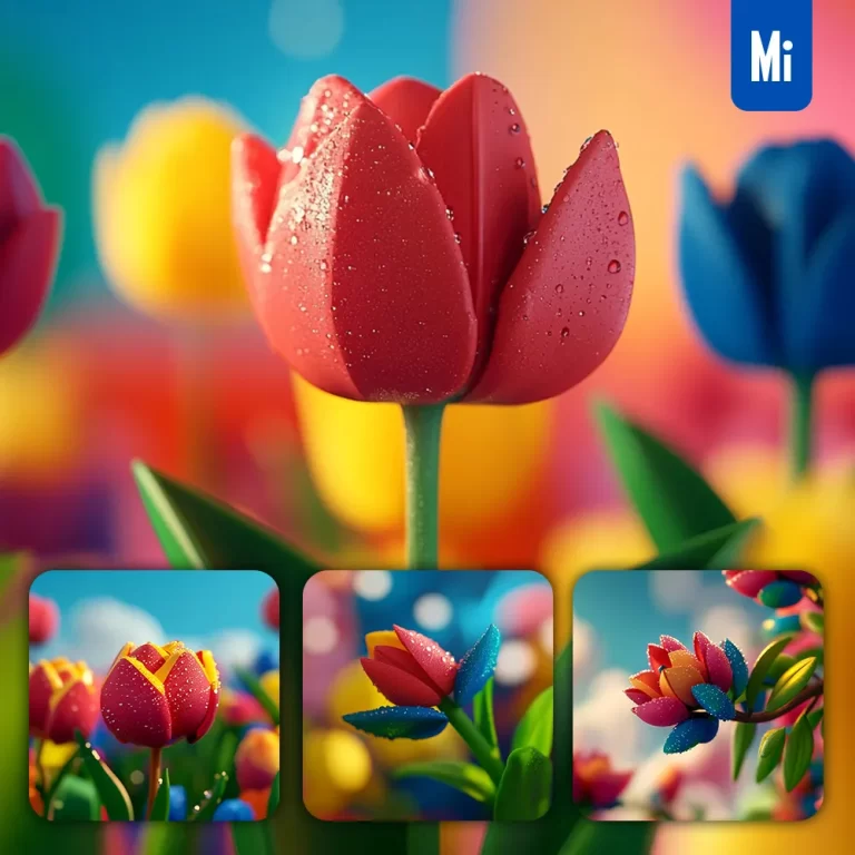 midjourney prompt flower lego tulip branch 3D toy leaves
