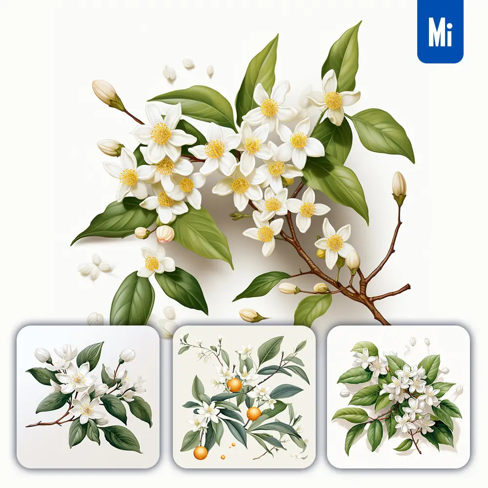 Midjourney Prompt Flower Osmanthus Fragrans Leaves Japanese Graphic Vector Illustration