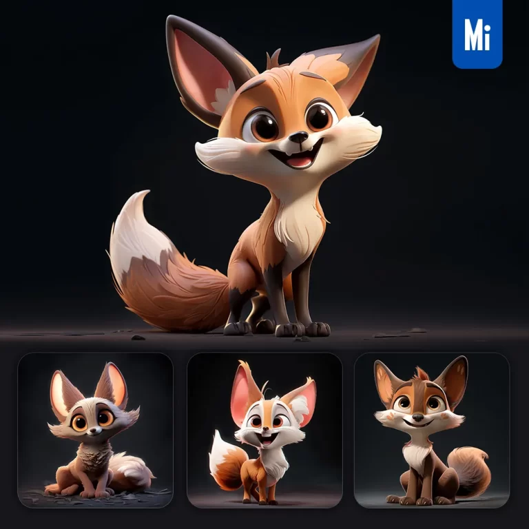 midjourney prompt fox cute cartoon 3D animation IP character