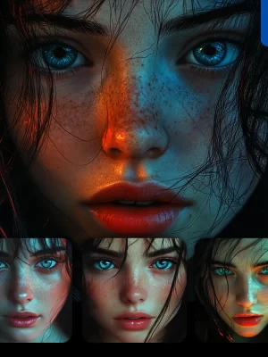 Midjourney Prompt Front Woman Girl Face Eye Dark Close Up Photography