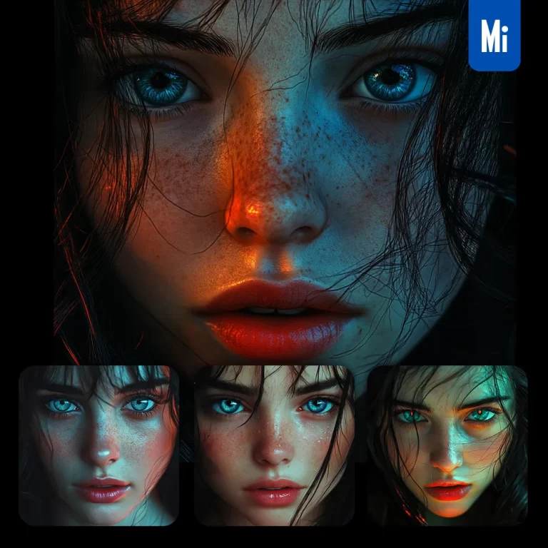 midjourney prompt front woman girl face eye dark close up photography