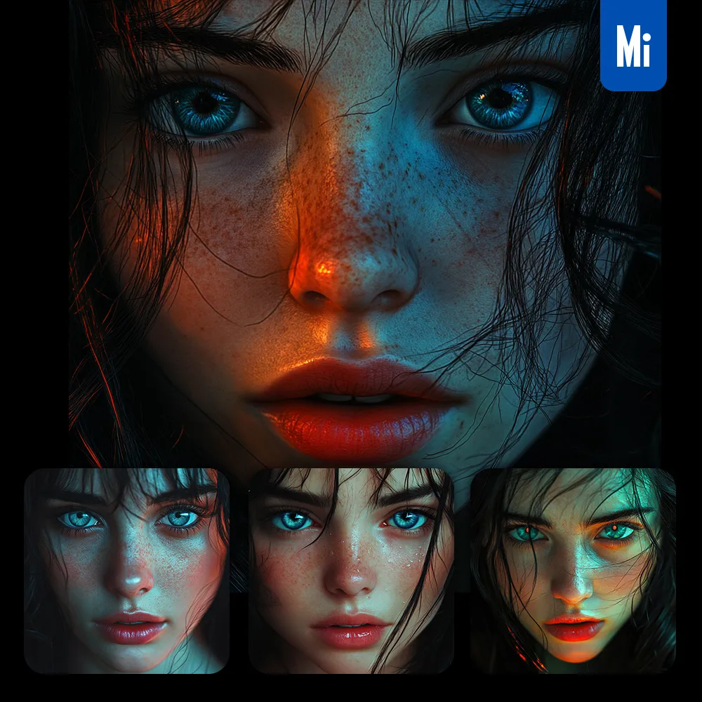 Midjourney Prompt Front Woman Girl Face Eye Dark Close Up Photography