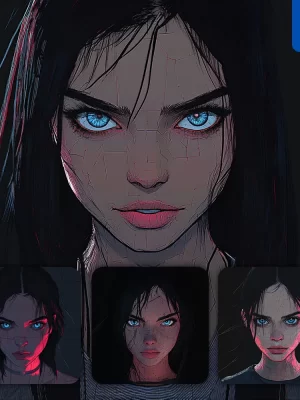 Midjourney Prompt Front Woman Girl Face Eye Dark Illustration