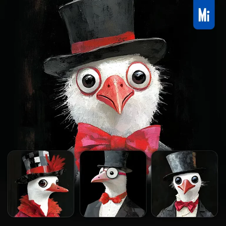 midjourney prompt gentleman bird top hat suave man painting illustration