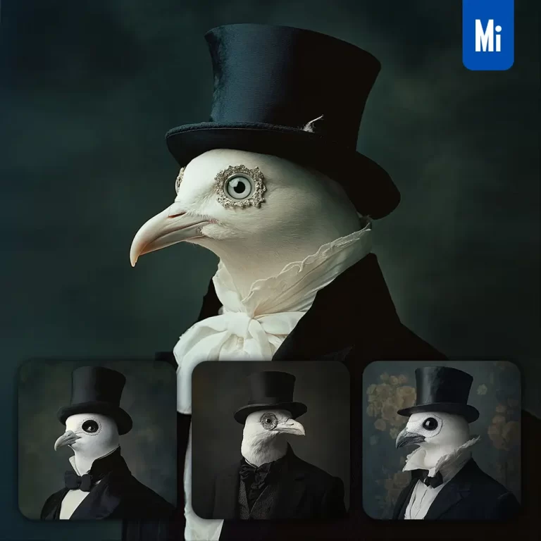 midjourney prompt gentleman bird top hat suave man photography