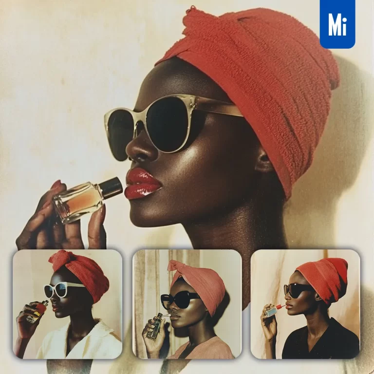 midjourney prompt girl fashion beautiful African woman sunglasses portrait outdated photography