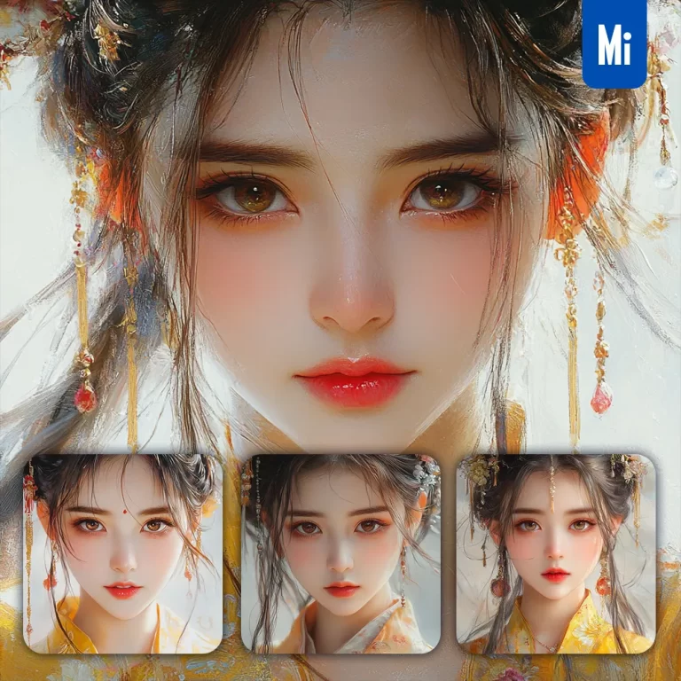 midjourney prompt girl portrait eyes beautiful face Chinese oil painting illustration