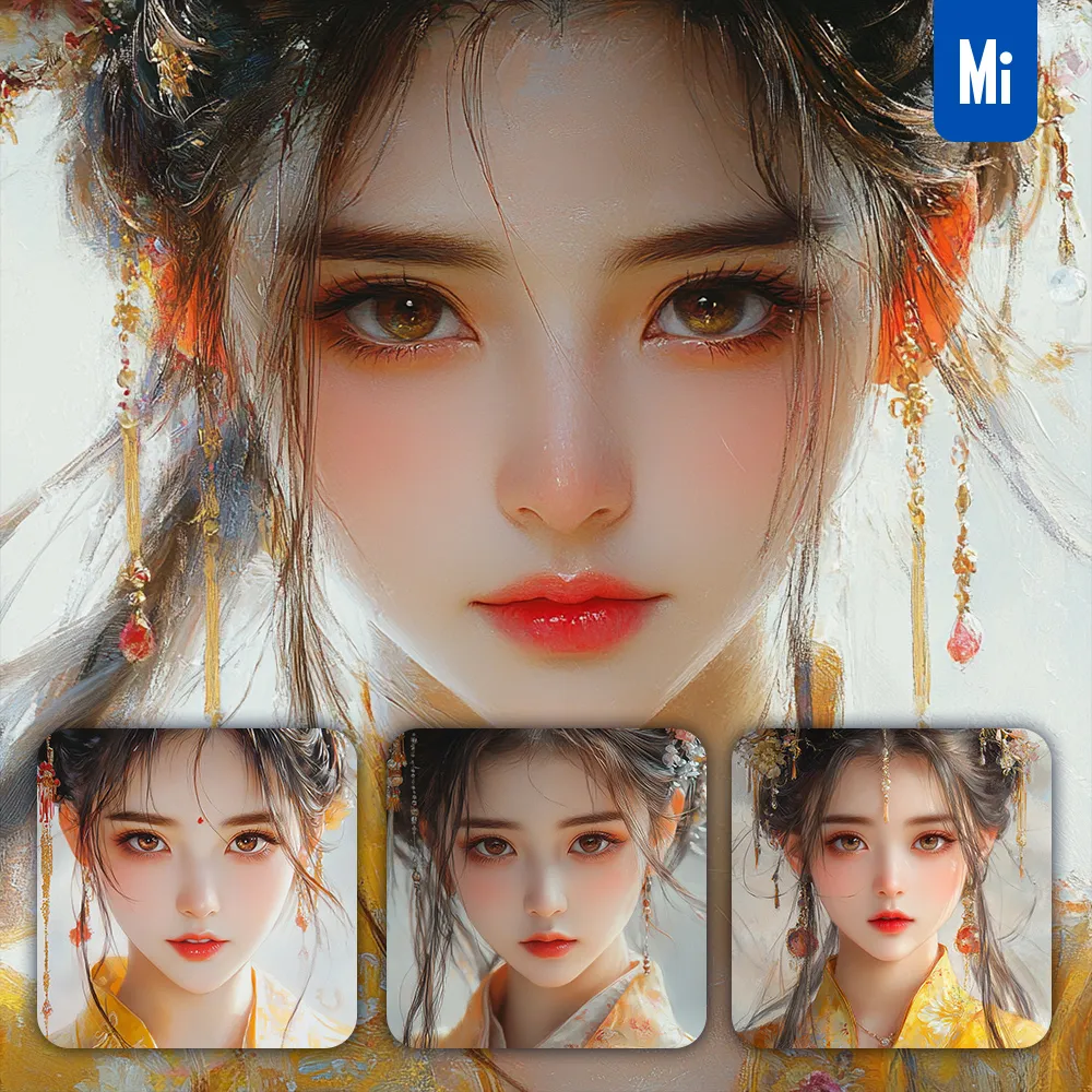 midjourney prompt girl portrait eyes beautiful face Chinese oil painting illustration