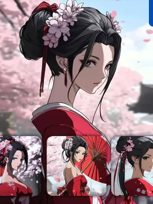 Midjourney Prompt Girl Woman Japanese Geisha Red Beautiful Comics Cartoon