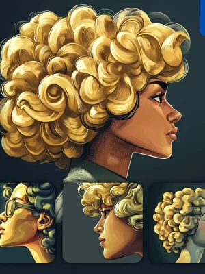 Midjourney Prompt Girl Woman Curl Head Face Close Up Painting Illustration