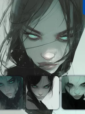 Midjourney Prompt Girl Woman Face Water Drop Rain Black And White Painting