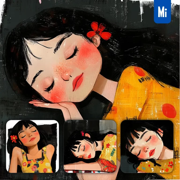 midjourney prompt girl woman yellow dress cute painting animation illustration