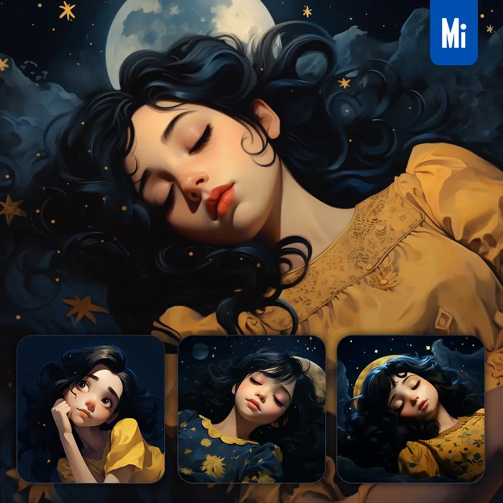 Midjourney Prompt Girl Woman Yellow Dress Painting Animation Illustration