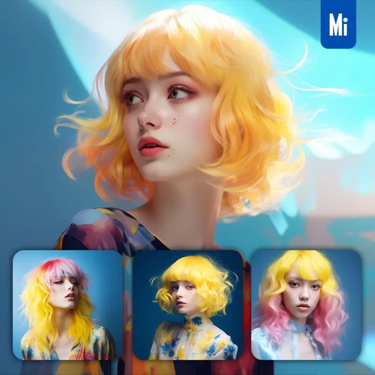 midjourney prompt girl yellow hair female portrait Japanese photography