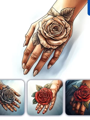Midjourney Prompt Hand Rose Tattoo Illustration Cartoon Drawing Comics