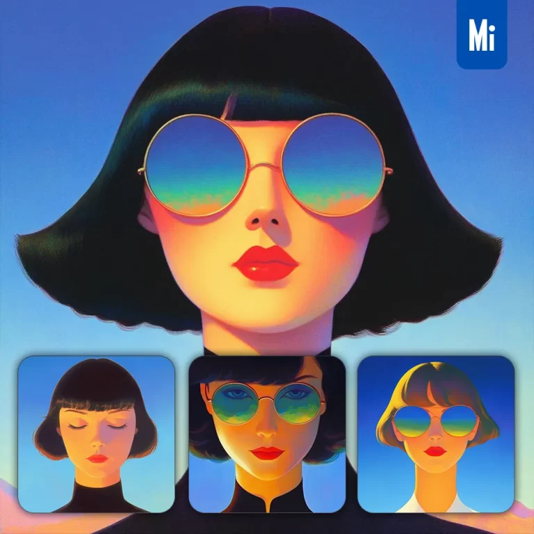 midjourney prompt head iconic woman bangs vintage portrait illustration