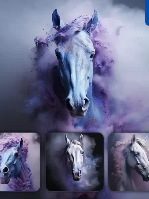 Midjourney Prompt Horse Head Face Violet Smoke Dust Portrait Photography