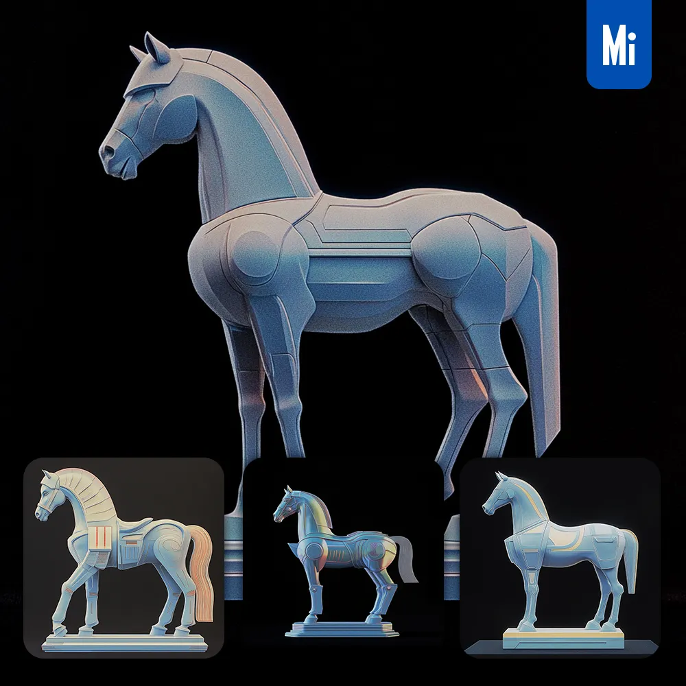midjourney prompt horse modular sci-fi statue illustration 3D