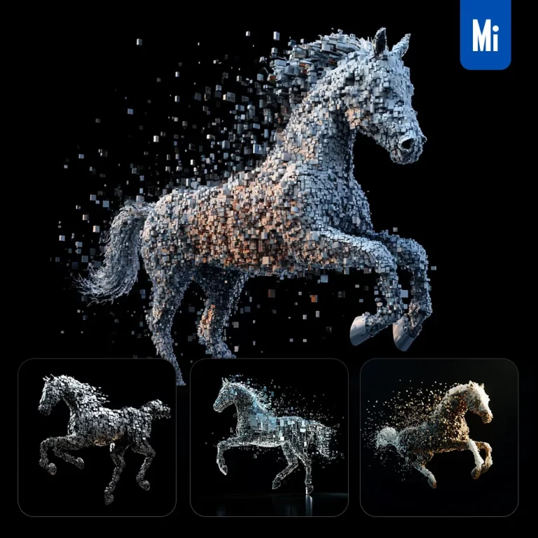 midjourney prompt horse running run cube abstract 3D