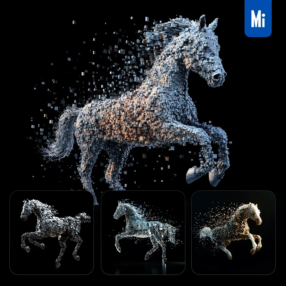 midjourney prompt horse running run cube abstract 3D