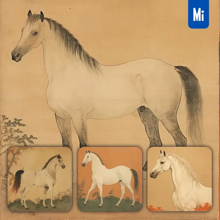 midjourney prompt horse white traditional Chinese ink painting illustration