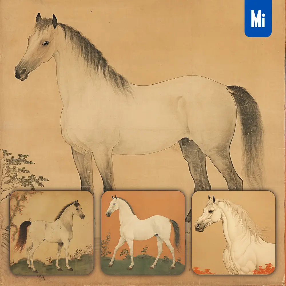 Midjourney Prompt Horse White Traditional Chinese Ink Painting Illustration