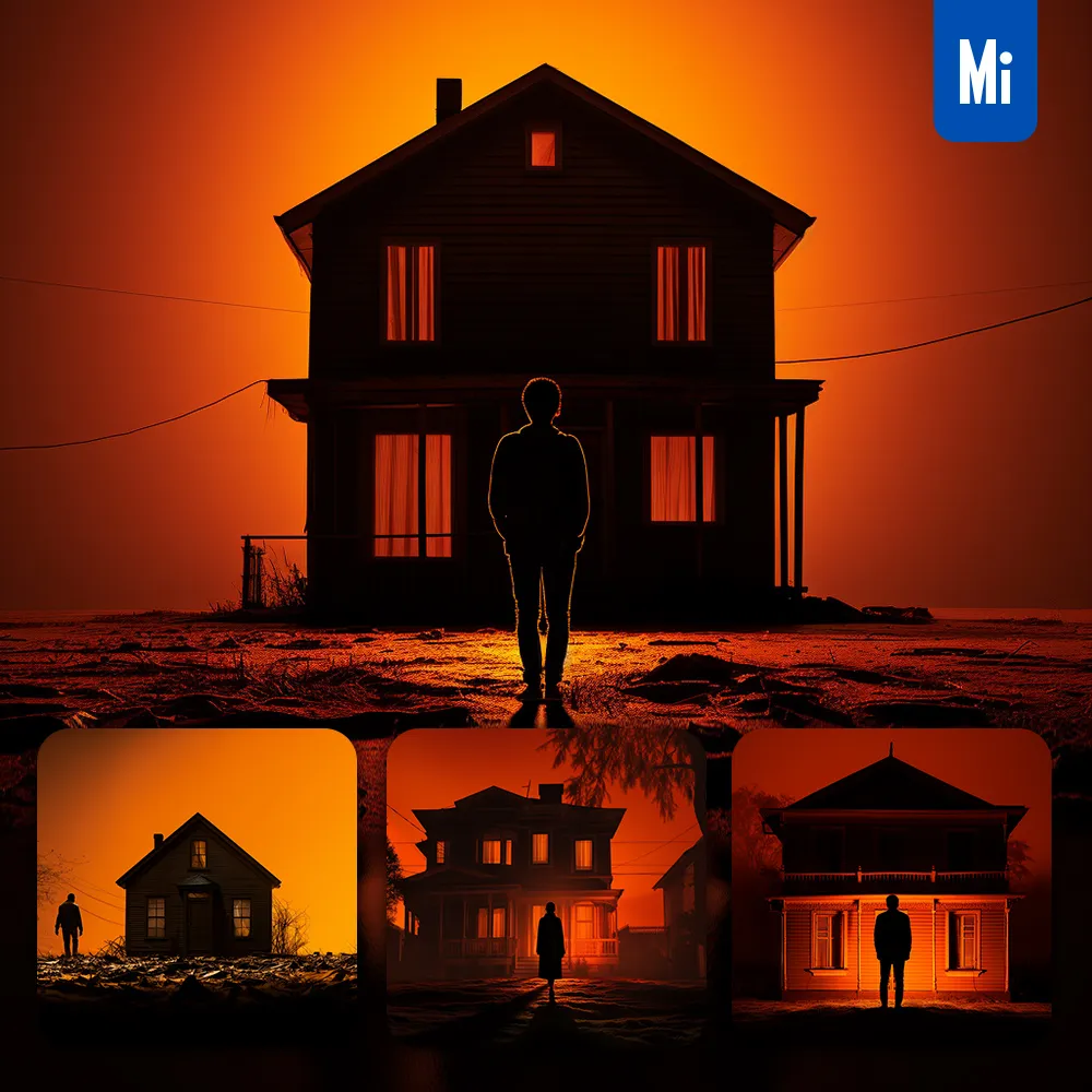 midjourney prompt house man yellow silhouette photography