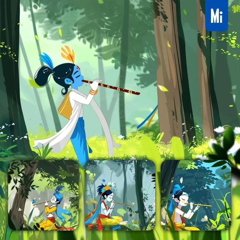 midjourney prompt krishna Indian flute Hinduism art cartoon illustration