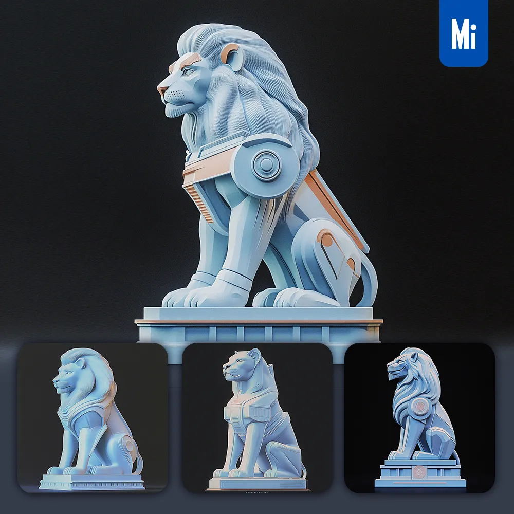 Midjourney Prompt Lion Modular Sci Fi Statue Illustration 3d
