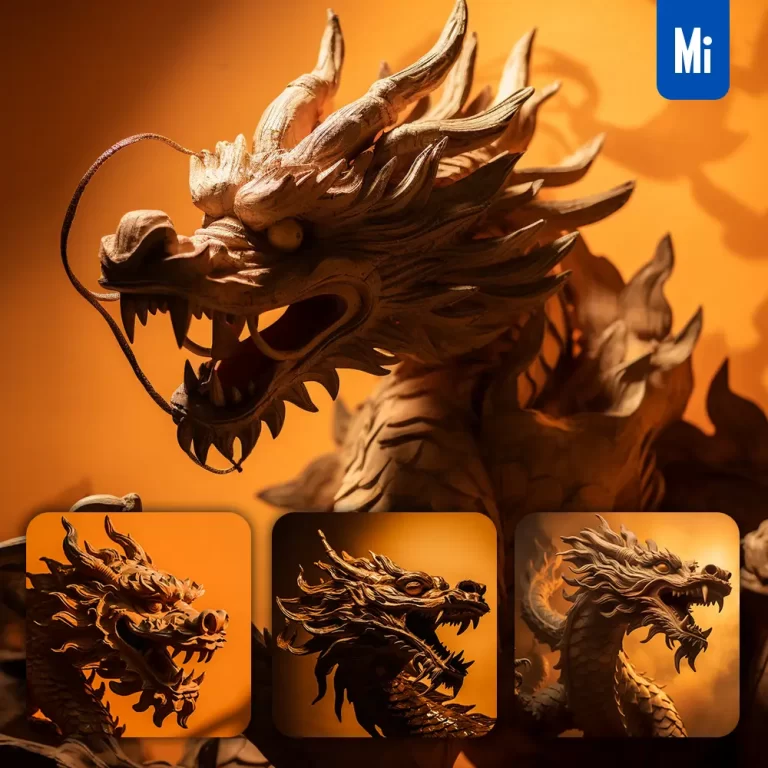 midjourney prompt loong Chinese dragon side head orange yellow silhouette photography