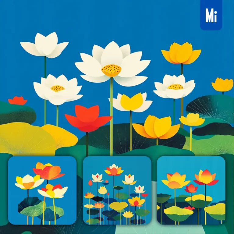 midjourney prompt lotus flower lake water realistic seascape graphic illustration painting