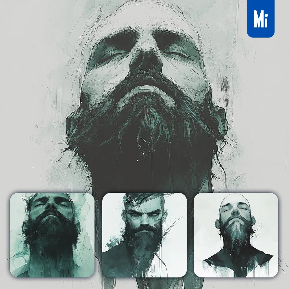 midjourney prompt man male full beard head painting sketch pencil drawing