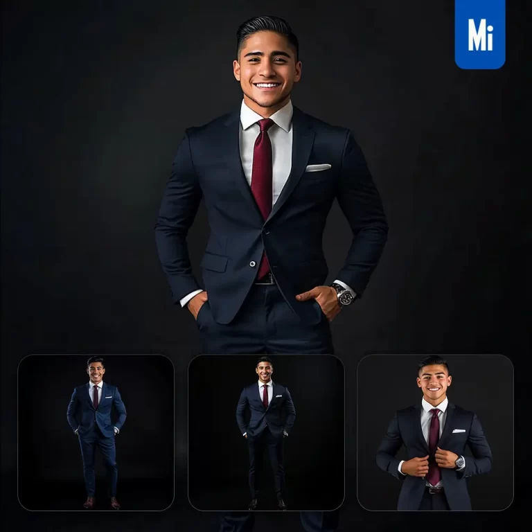 midjourney prompt man suit young latino happy smile front photography