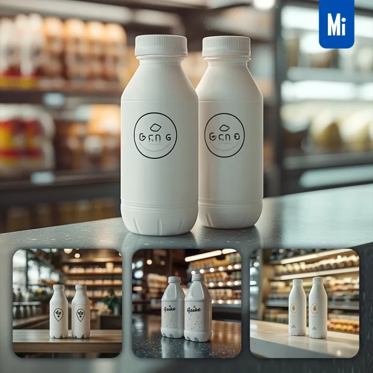 midjourney prompt milk bottle shelf supermarket mockup photography