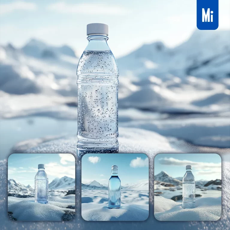 midjourney prompt mineral water bottle snow winter polar photography