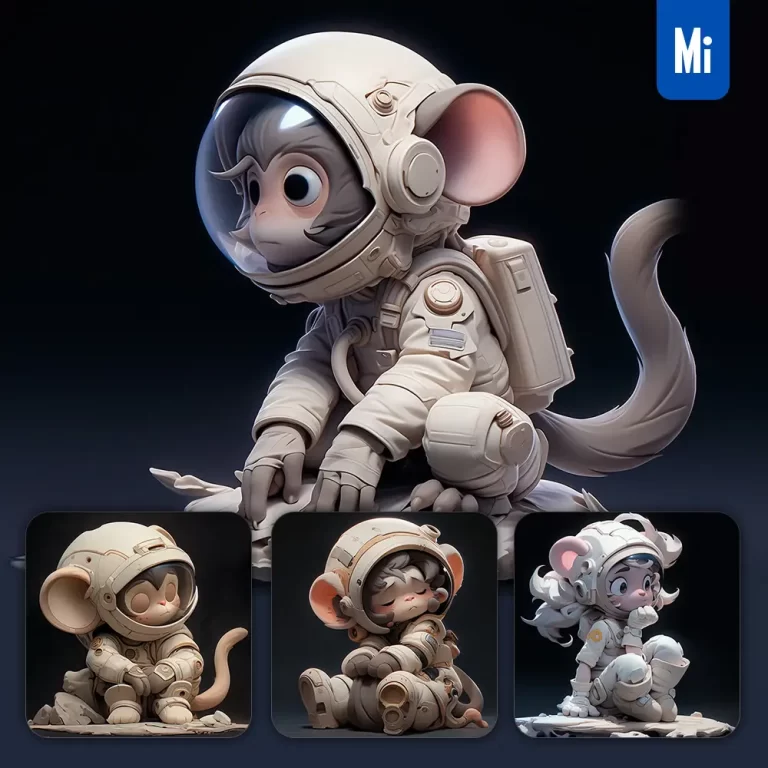 midjourney prompt monkey sit white astronaut helmet spaceman 3D toy