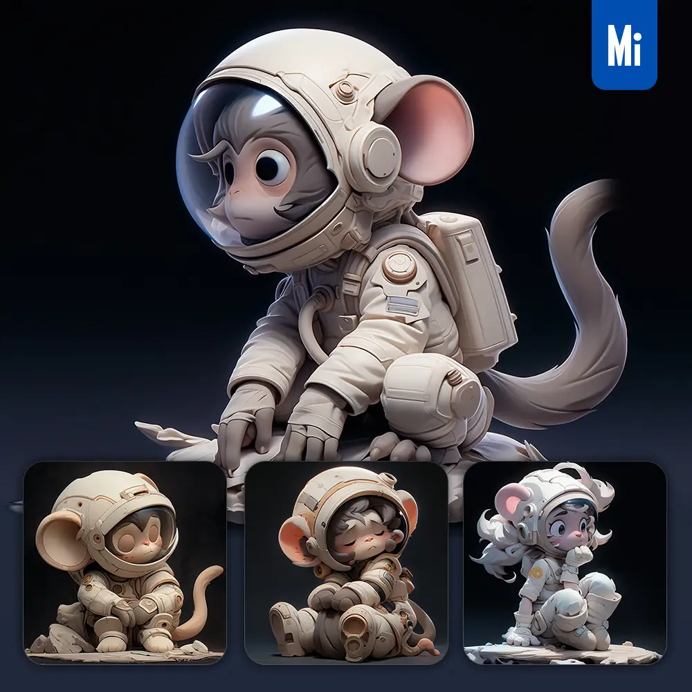 midjourney prompt monkey sit white astronaut helmet spaceman 3D toy