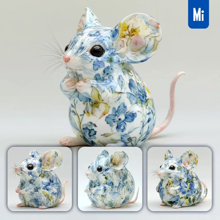 midjourney prompt mouse cute Chinese porcelain pattern art animal 3D artwork painting
