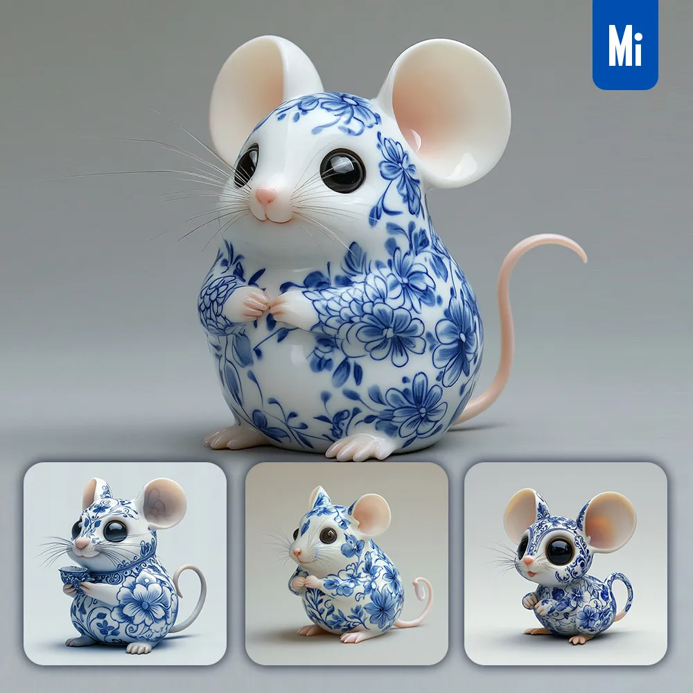 midjourney prompt mouse cute Chinese porcelain pattern art animal 3D artwork