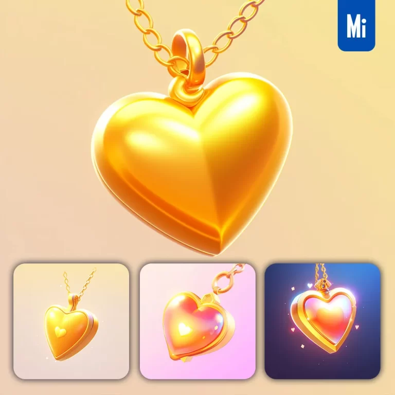 midjourney prompt necklace heart 3D game icon golden cartoon