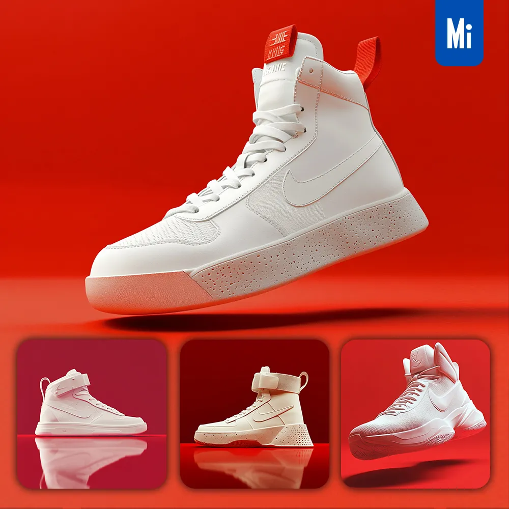 midjourney prompt nike basketball shoe red white 3D rendering