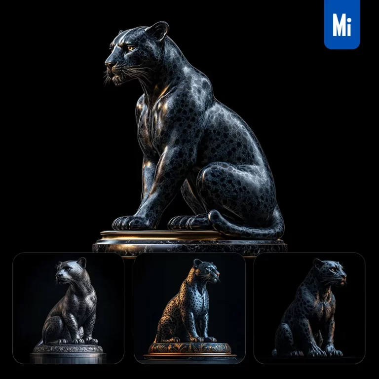 midjourney prompt panther statue realistic 3D photography