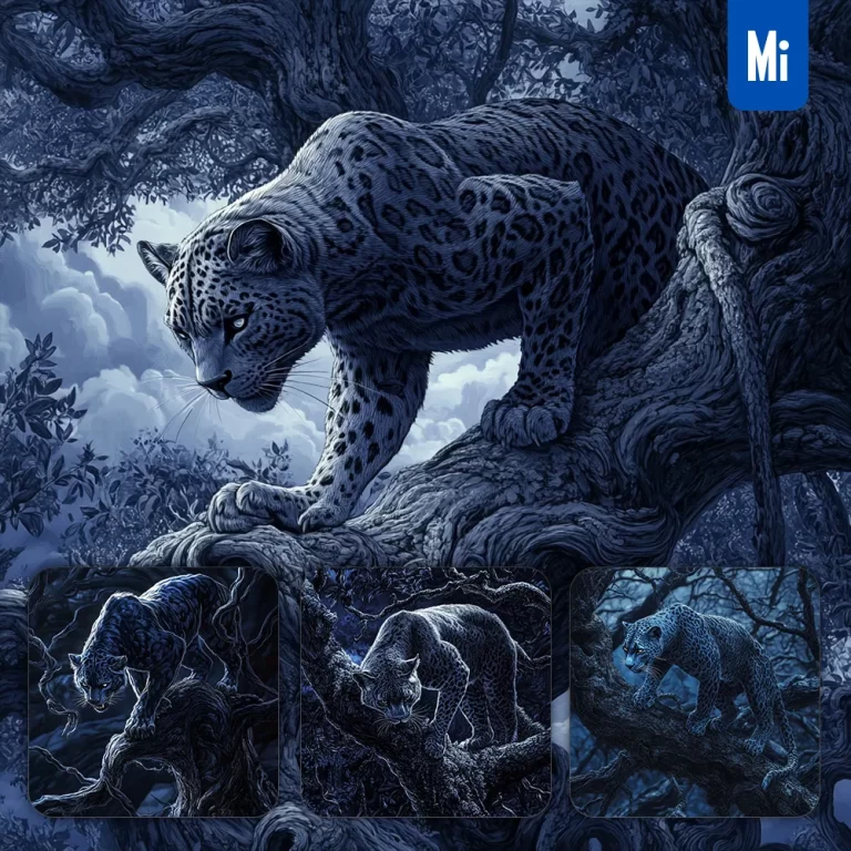 midjourney prompt panther tree trunk branch illustration painting