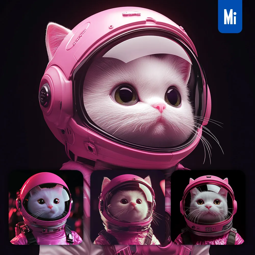 Midjourney Prompt Pink Cat Spaceman Astronaut Helmet Toy 3d
