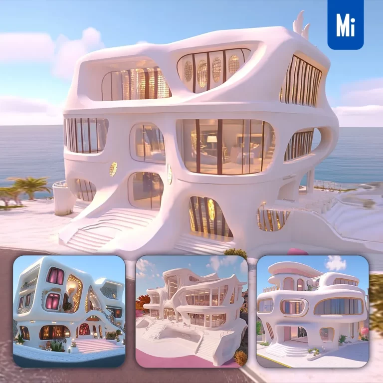 midjourney prompt pink luxury modern house villa architecture sky 3D