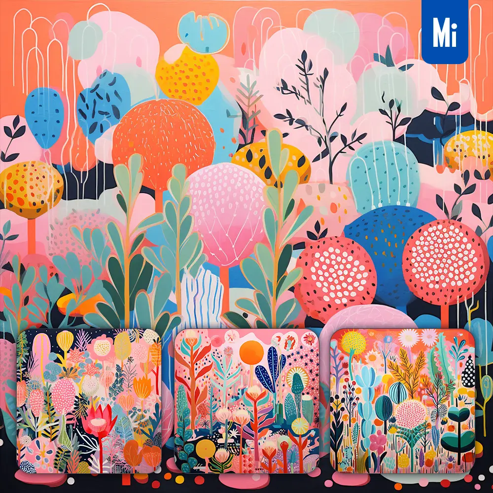 Midjourney Prompt Pink Plant Pattern Colorful Painting Landscape Illustration