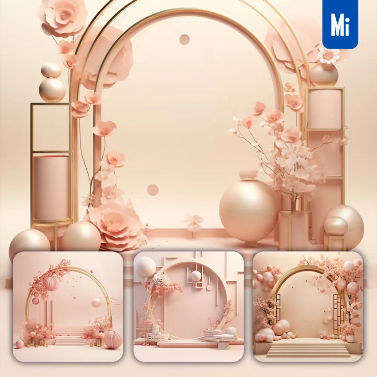 midjourney prompt pink stage Chinese New Year paper flower geometric 3D