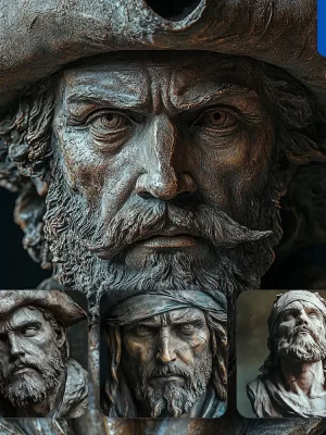 Midjourney Prompt Pirate Captain Face Dark Portrait 3d Sculpture